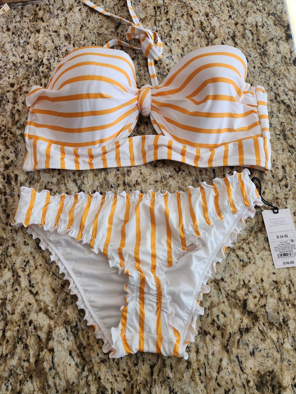 Shade & Shore Girls Yellow and White Striped Two-Piece Bikini 34DD/ Small